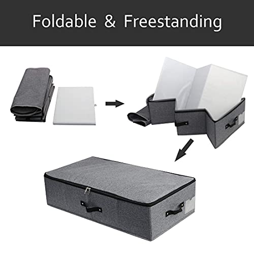 AMJ Foldable Under Bed Storage Basket Container [2 Pack] with Durable Fabric for Clothes, Shoes,Toys, Blanket, Comforter Organizers Bins, Black Grey - Image 5