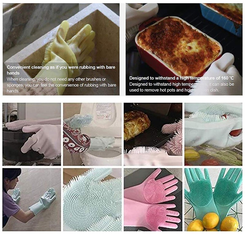 Maharsh Reusable Silicone Dishwash Gloves with Wash Scrubber Heat Resistant for Cleaning Dish Washing Household - Image 5