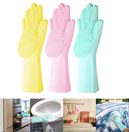 Maharsh Reusable Silicone Dishwash Gloves with Wash Scrubber Heat Resistant for Cleaning Dish Washing Household - Image 4