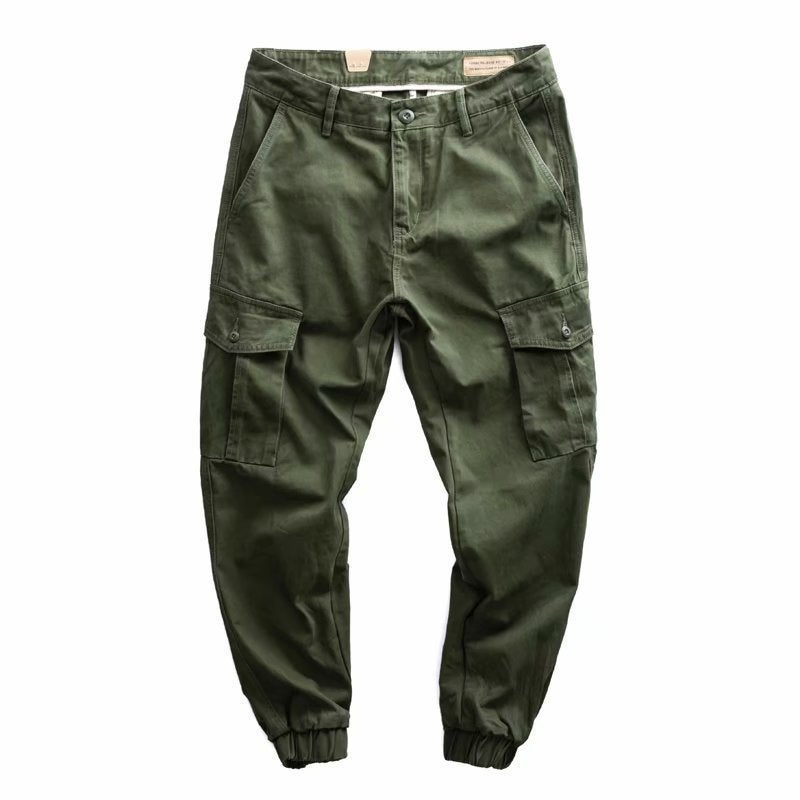 New Outdoor Wear-resistant Special Forces Training Pants Retro Cotton Antique Wash Black Loose Sports Cropped Pants Army Green - Image 1