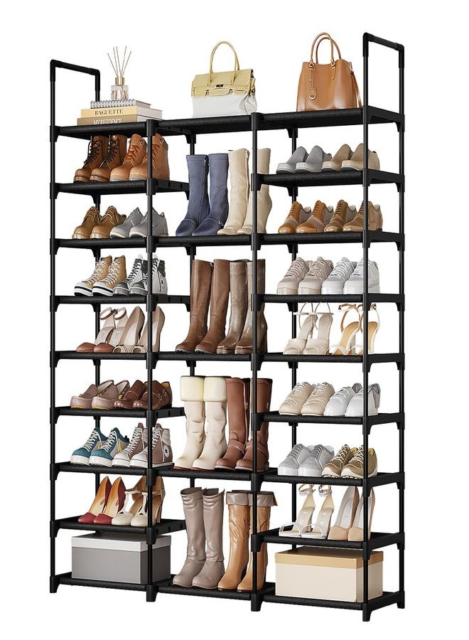 SUOERNUO Shoe Rack Storage Organizer Holds 50-55 Pairs Tall Shelf for Shoes Metal Freestanding Closet Black 9-Tier Non-Woven Dustproof - Image 1