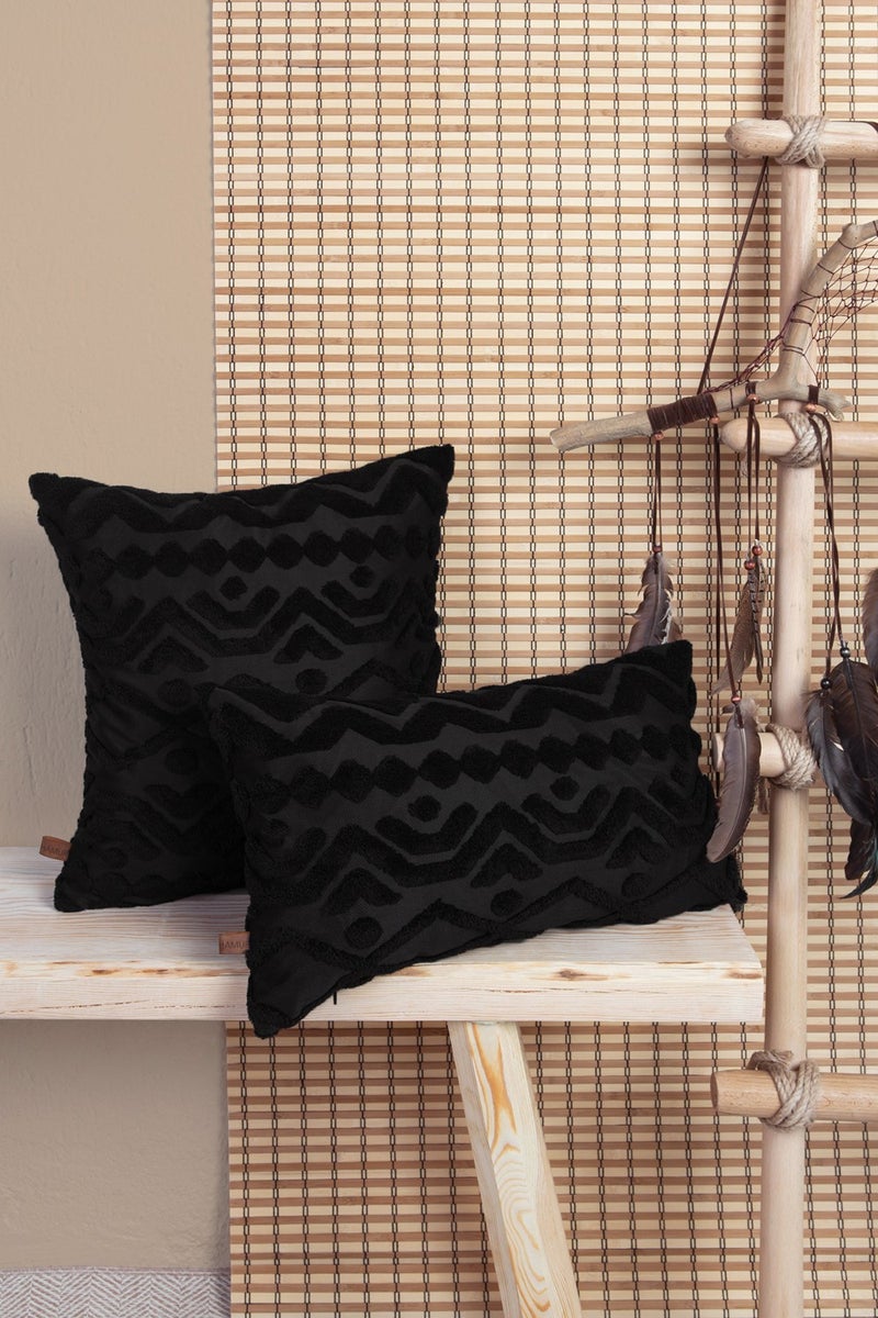 Dough Bohemian Special Design Punch Punch Pattern Square Decorative Throw Pillow Case Letta Black - Image 2