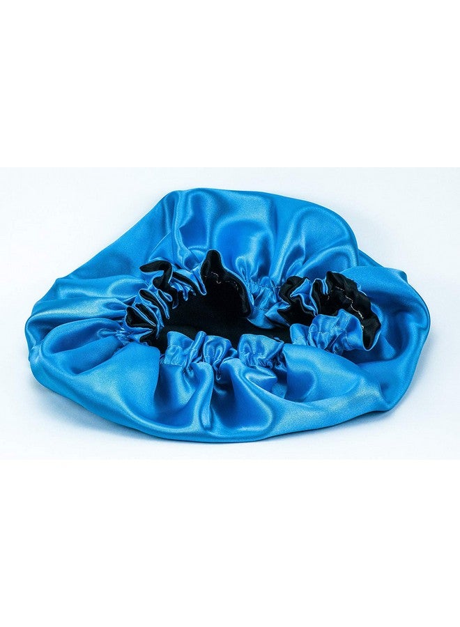 Dehman DEHMAN Handmade Fully Reversible Luxuries Pure Satin Silk Hair Bonnet Satin Sleep Cap Safe for All Hair Types - Most Beneficial Hair Care Product Available 2020 (Lakeblue+Black)  - Image 5
