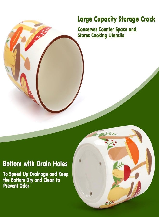 Nefelibata Mushroom Ceramic Utensil Holder Rustic Functional Utensil Crock Kitchen Storage Decor Perfect for Storing Cooking Tools and Cutlery Keep Organized Large Crock for Countertops - Image 2