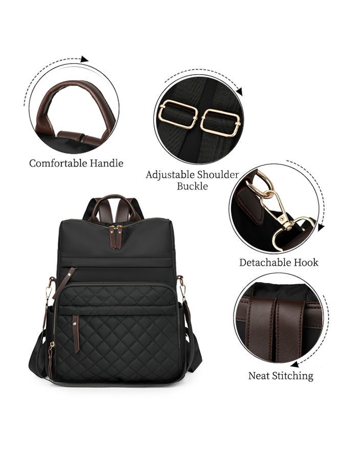 SHABILI Women's Stylish Nylon Backpack for Daily Work or Study, Ladies Lightweight College Bag Laptop Bag School Bag Tourist Bag Shoulder Bag Back Bag with Quilted Front and Large Capacity Compartments(Black) - Image 2