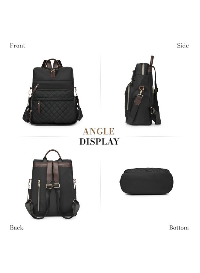 SHABILI Women's Stylish Nylon Backpack for Daily Work or Study, Ladies Lightweight College Bag Laptop Bag School Bag Tourist Bag Shoulder Bag Back Bag with Quilted Front and Large Capacity Compartments(Black) - Image 3
