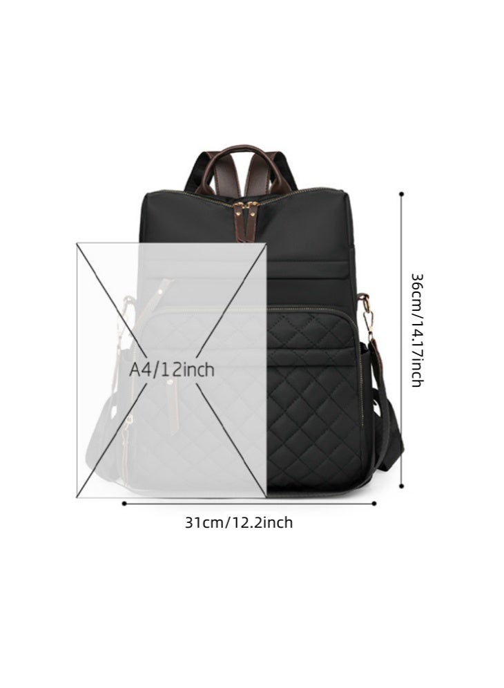 SHABILI Women's Stylish Nylon Backpack for Daily Work or Study, Ladies Lightweight College Bag Laptop Bag School Bag Tourist Bag Shoulder Bag Back Bag with Quilted Front and Large Capacity Compartments(Black) - Image 5