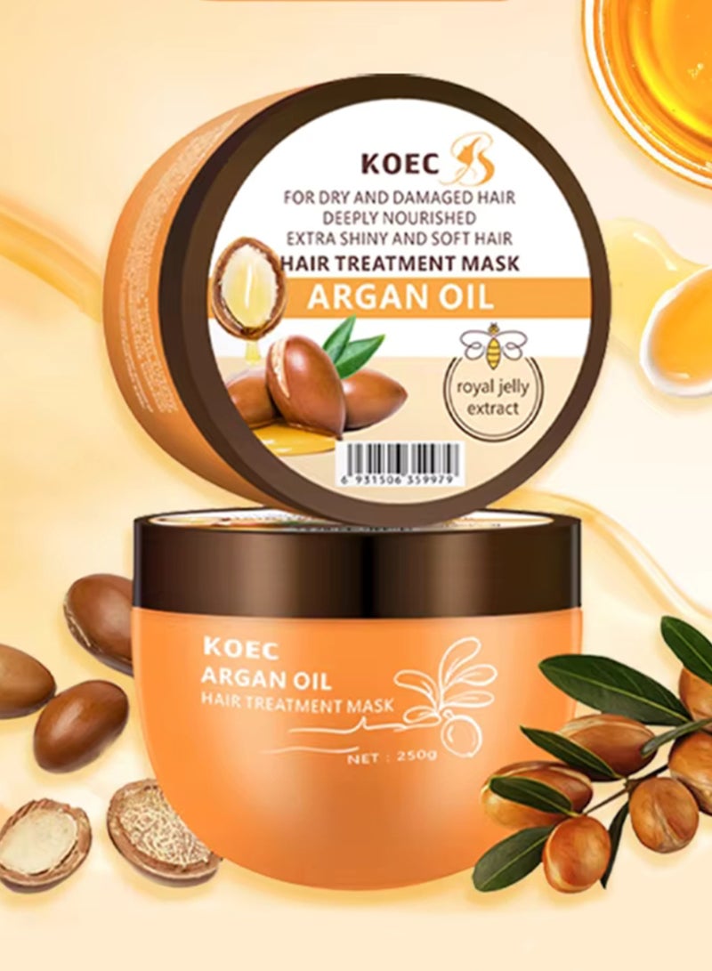 KOEC 250 جرام قناع علاج الشعر بزيت الأركان الكولاجين المرطب للشعر الجاف التالف بلسم عميق طبيعي مستخلص غذاء ملكات النحل علاج مغذي عميق للشعر قناع شعر الأركان الإصلاحي - Image 1