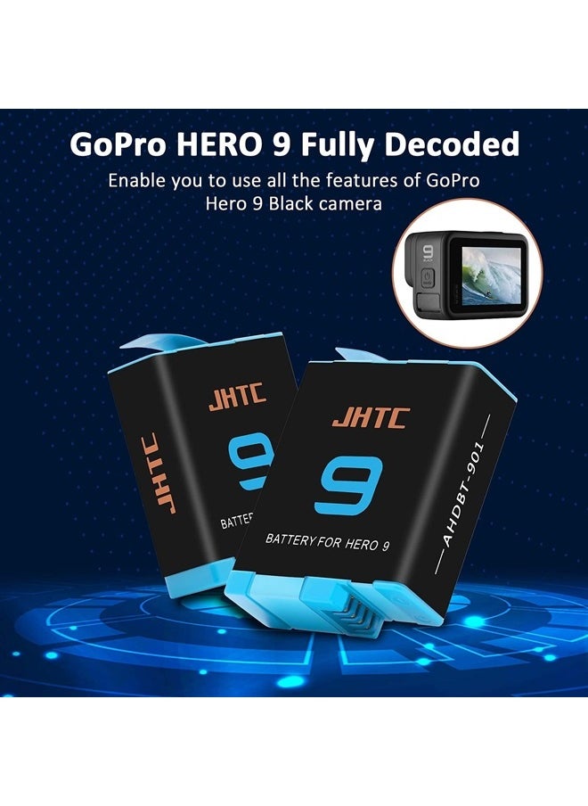 JHTC - 2 Pack 1800mAh Hero 9/10 Battery Replacement，Rechargeable Replacement Batteries for GoPro Hero 9/10 Camera(Fully Compatible with Original) - Image 1