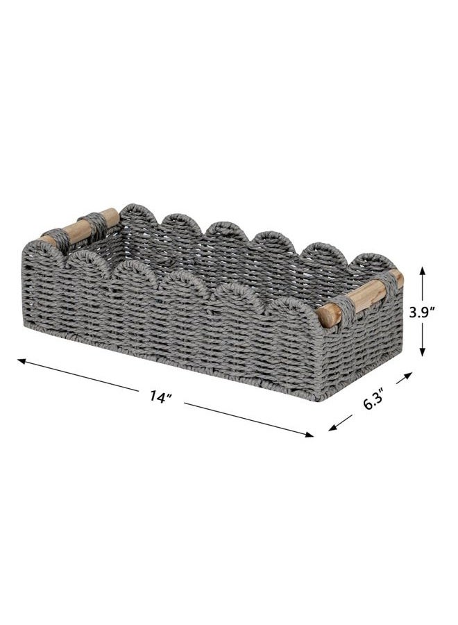 CubesLand Scalloped Edge Toilet Paper Storage Basket, Living Room Home Cozy Decor Basket, Paper Rope Small Baskets for Over Toilet Storage Shelf, End Table, Shelves, with 2 Wooden Handles, Grey - Image 5