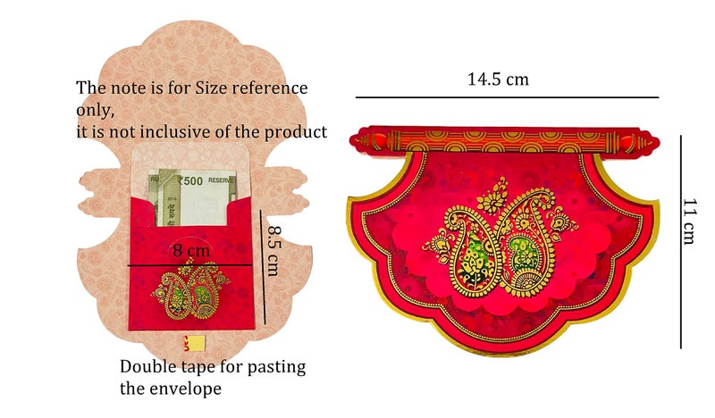 Krisah® Pack of 20 pcs Red Fan Shaped Sagan/Shagun/Cash/Gift Paper Envelopes (Red) - Image 2