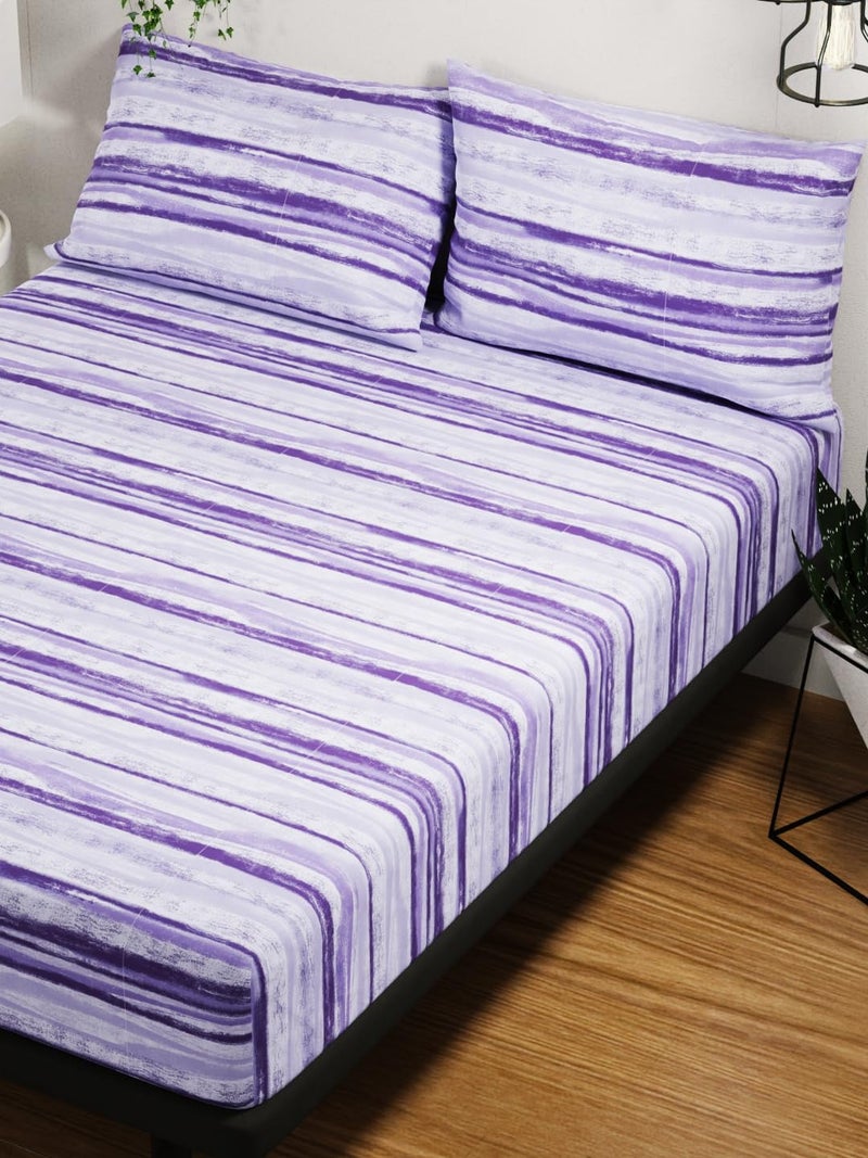 BIANCA 144TC 100% Pure Cotton Double Bedsheet with 2 Pillow Covers -3Pc Set (Platinum) Stripe-Periwinkle - Image 4