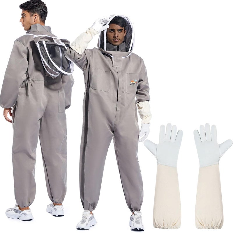 ANDES Beekeeper Suit for Men & Women - Universal Beekeeping Supplies | Bee Suits Attire with Veil &Sheepskin Gloves bee Suits for Sting Proof Large - Image 1