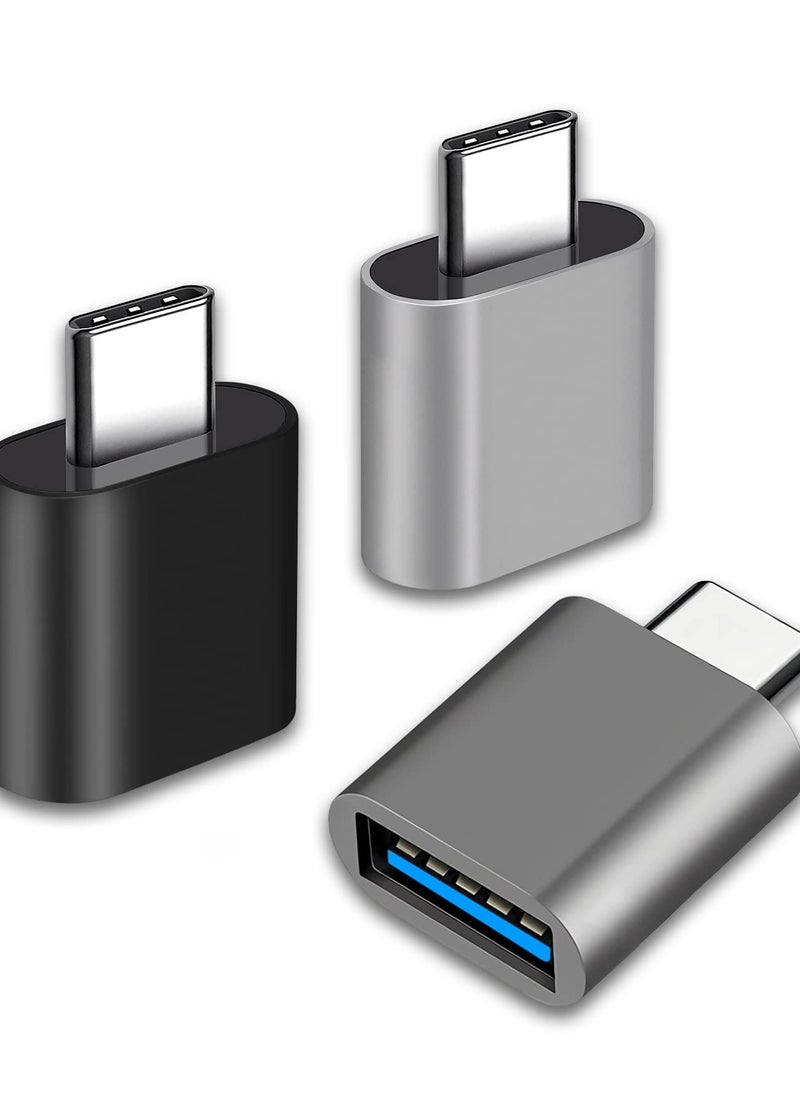 erorex USB C to USB Adapter USB C Male to USB Female Adapter(Pack of 3) Compatible with MacBook Air 2020/MacBook 12 inch/iPad Pro 2020 and More, Black, Grey, Silver(Not for Tesla)  - Image 1