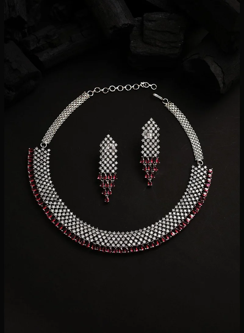SOHI Silver Plated Designer Stone Necklace and Earring Set