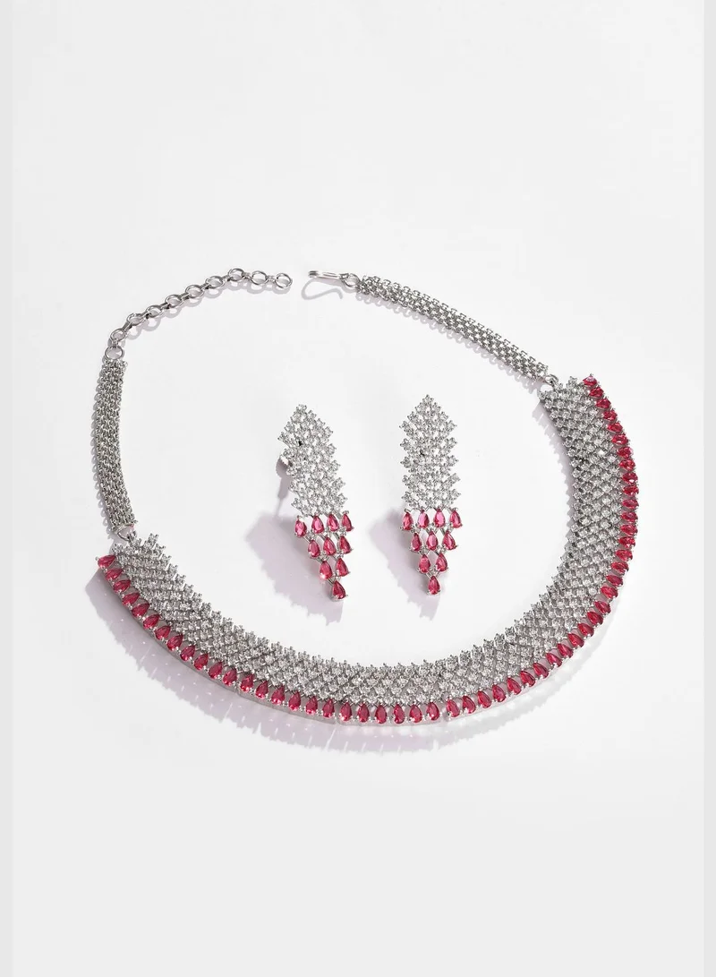SOHI Silver Plated Designer Stone Necklace and Earring Set
