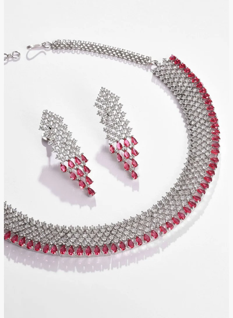 SOHI Silver Plated Designer Stone Necklace and Earring Set