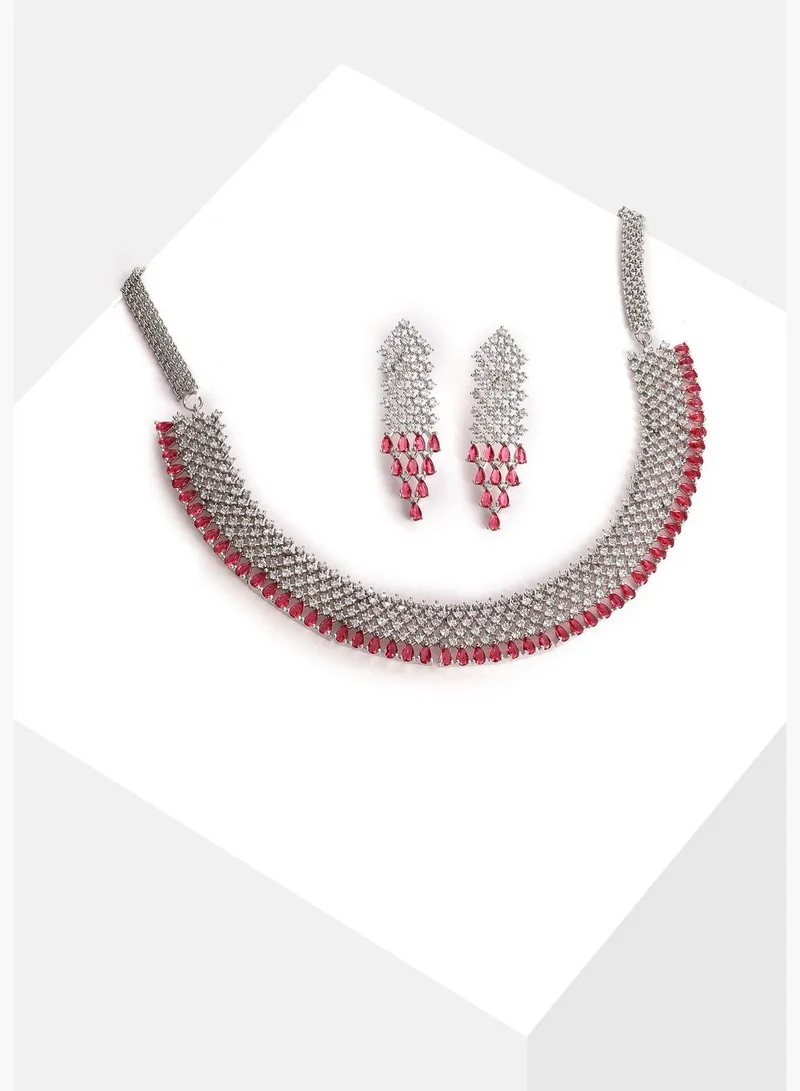 SOHI Silver Plated Designer Stone Necklace and Earring Set