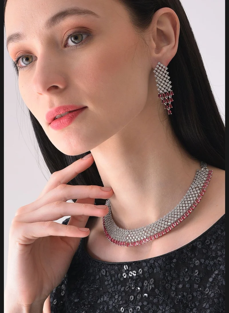 SOHI Silver Plated Designer Stone Necklace and Earring Set