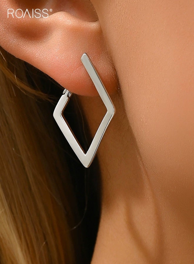 رويس أقراط أذن أنيقة بتصميم هندسي رباعي الأضلاع بسيط للنساء - Image 4