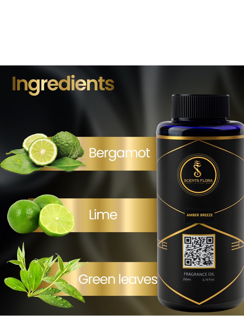 سينتا فلورا زيت عطري "نسيم العنبر" للعلاج بالروائح العطرية، 200 مل | معتمد من IFRA | مزيج من البرغموت والياسمين والمسك | مثالي للمنازل والمكاتب والمساحات التجارية | جو مريح ومنعش - Image 5