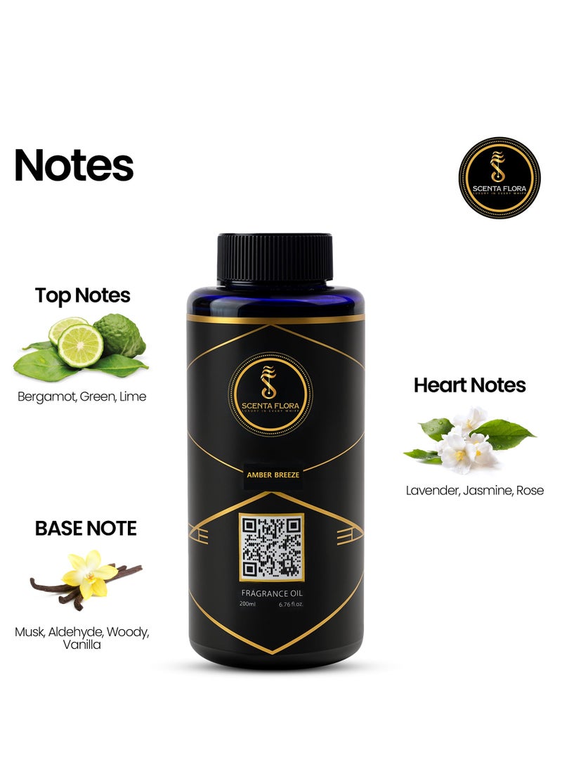 سينتا فلورا زيت عطري "نسيم العنبر" للعلاج بالروائح العطرية، 200 مل | معتمد من IFRA | مزيج من البرغموت والياسمين والمسك | مثالي للمنازل والمكاتب والمساحات التجارية | جو مريح ومنعش - Image 3