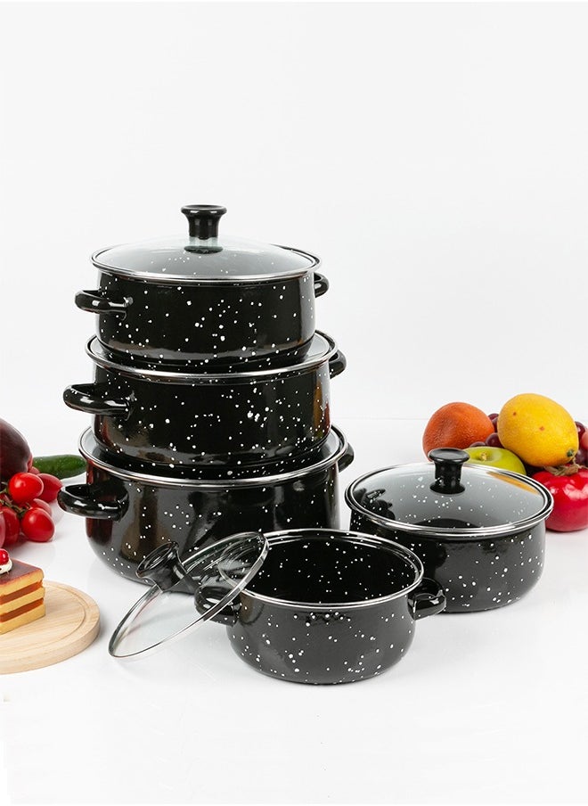 DUNISO - 5 Pieces of Enamel pot set, enamel household soup pot, cooking pot set, with handle and lid, high temperature resistance, suitable for induction cookers, gas stoves, electric stoves, and ceramic stoves - Image 1