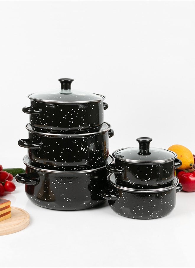DUNISO - 5 Pieces of Enamel pot set, enamel household soup pot, cooking pot set, with handle and lid, high temperature resistance, suitable for induction cookers, gas stoves, electric stoves, and ceramic stoves - Image 1