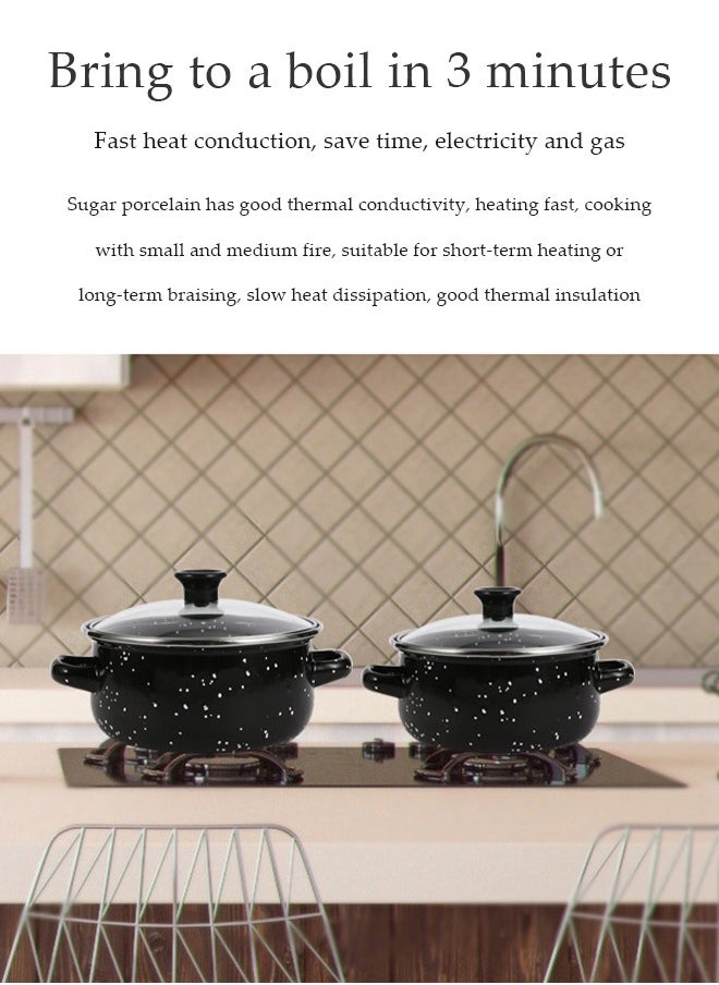 DUNISO - 5 Pieces of Enamel pot set, enamel household soup pot, cooking pot set, with handle and lid, high temperature resistance, suitable for induction cookers, gas stoves, electric stoves, and ceramic stoves - Image 1