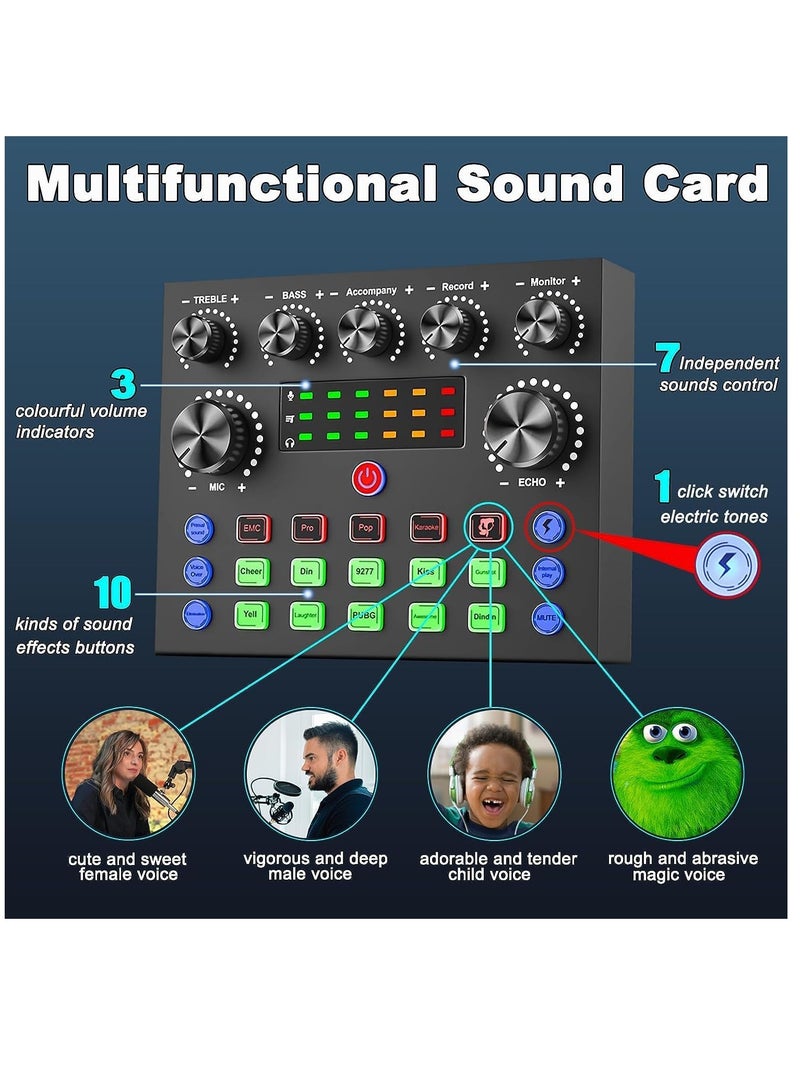 Live Broadcast Sound Card, Dual Channel, Improve Live Stream Sound Quality, Adjustable Bass and Treble, Two Microphone Ports, Live Sound Card for Karaoke  - Image 5