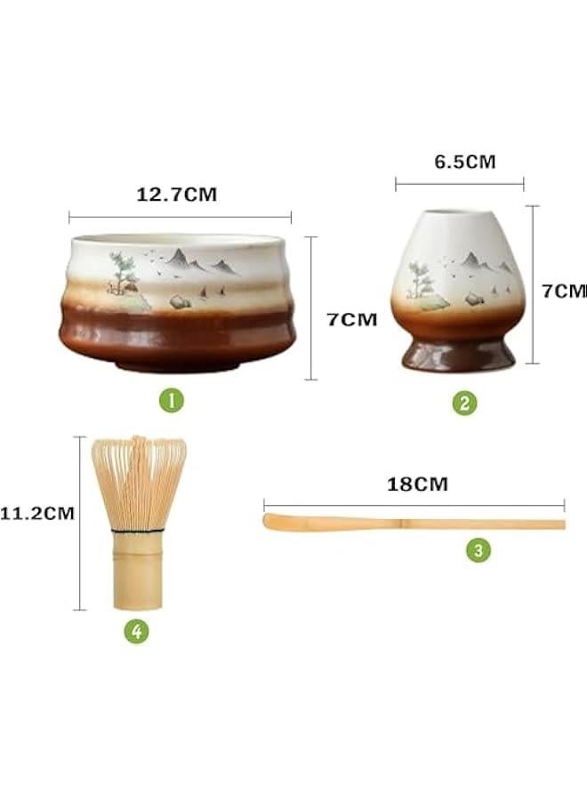 4 Pcs Matcha Set, Japanese Tea Set,Matcha Whisk,Traditional Scoop, Matcha Bowl, Ceramic Whisk Holder,Traditional Matcha Tool Set for Matcha Tea Ceremony