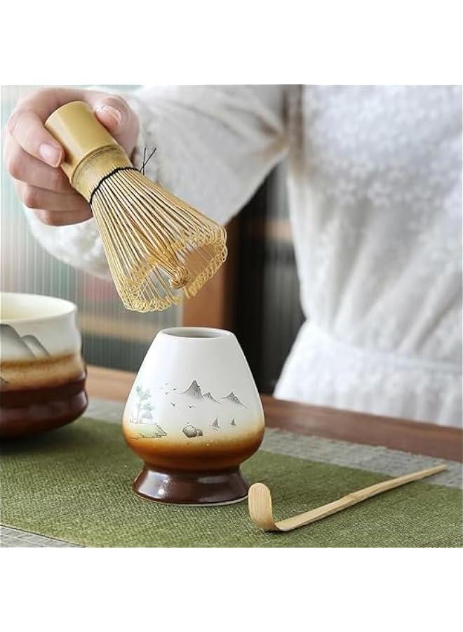 4 Pcs Matcha Set, Japanese Tea Set,Matcha Whisk,Traditional Scoop, Matcha Bowl, Ceramic Whisk Holder,Traditional Matcha Tool Set for Matcha Tea Ceremony