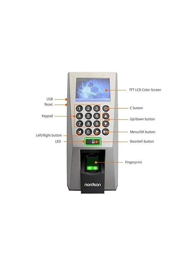 زد كيه تيكو ZKTeco F18 Fingerprint Access Control & Time Attendance Terminal | High-Speed Biometric Reader | ZK-F18 | Optical Sensor | 3.5" TFT Display | RFID & WG26 Support - Image 2