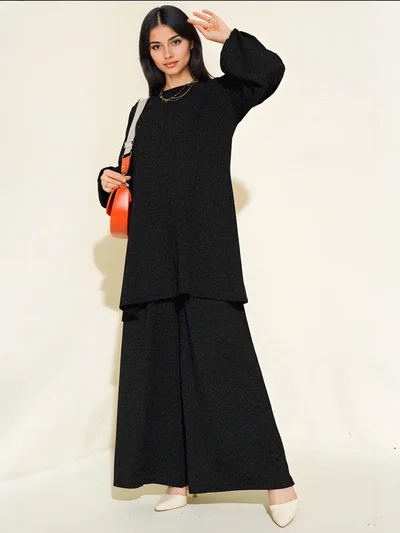 BIG DART BDART Textured Long Sleeve Tunic and Wide Leg Pants Set