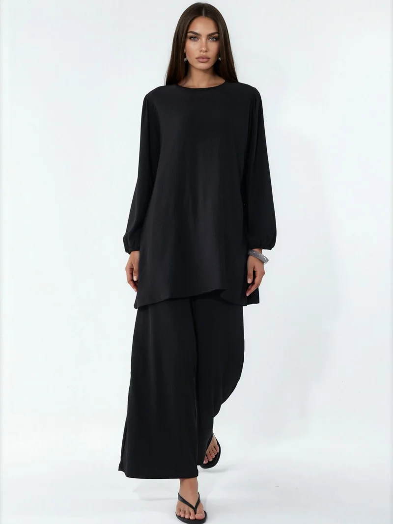 BDART Textured Long Sleeve Tunic and Wide Leg Pants Set