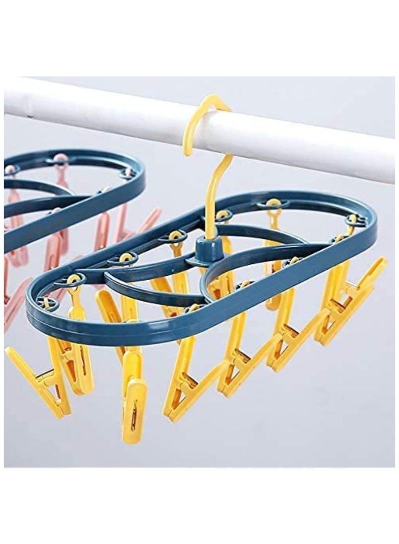 VITION Drying Clothes Clips Oval Drying Rack with 12PCS Foldable Clip and Drip Hangers Socks Underwear Clothes Drying Rack Indoor Travel Laundry Hanger Space Saving - Image 4