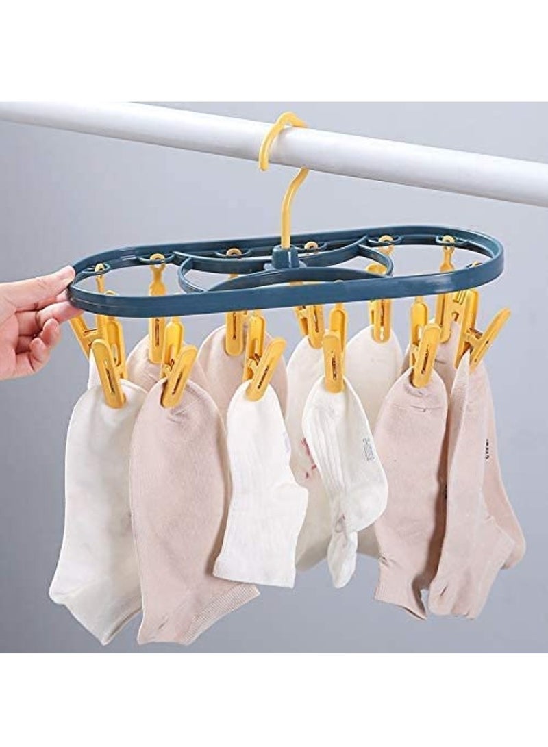 VITION Drying Clothes Clips Oval Drying Rack with 12PCS Foldable Clip and Drip Hangers Socks Underwear Clothes Drying Rack Indoor Travel Laundry Hanger Space Saving - Image 3