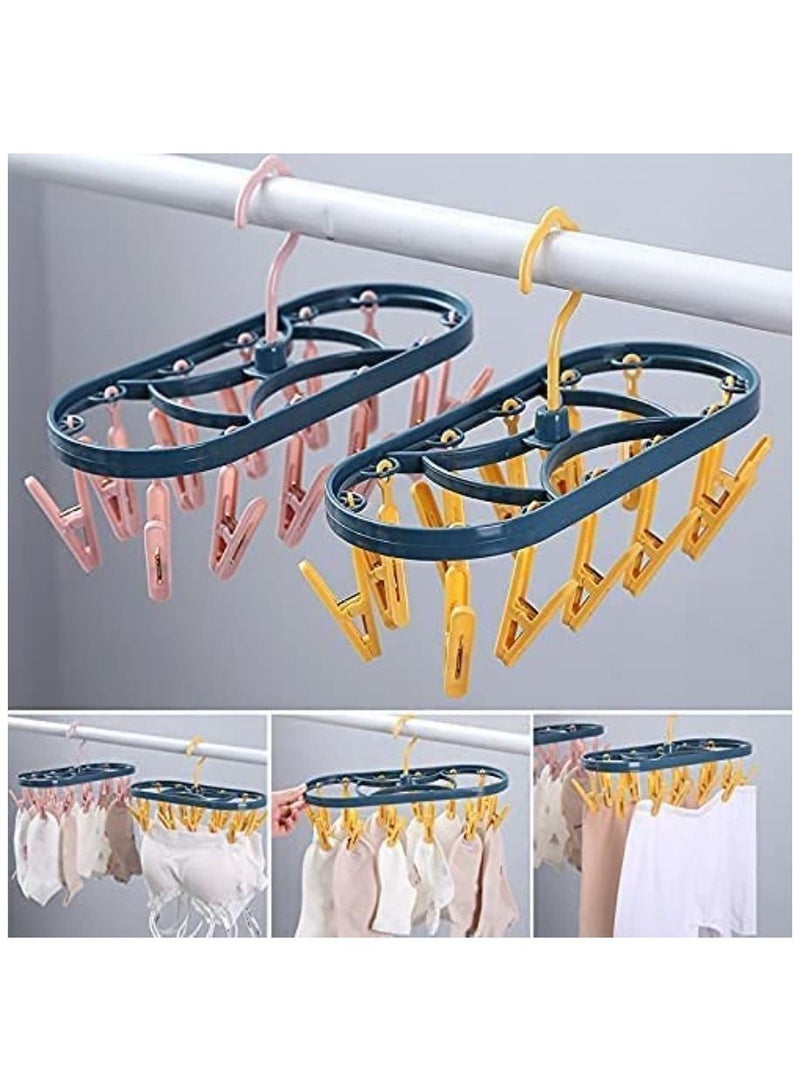 VITION Drying Clothes Clips Oval Drying Rack with 12PCS Foldable Clip and Drip Hangers Socks Underwear Clothes Drying Rack Indoor Travel Laundry Hanger Space Saving - Image 2