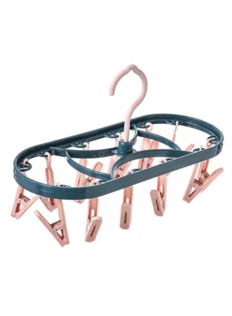 VITION Drying Clothes Clips Oval Drying Rack with 12PCS Foldable Clip and Drip Hangers Socks Underwear Clothes Drying Rack Indoor Travel Laundry Hanger Space Saving - Image 1