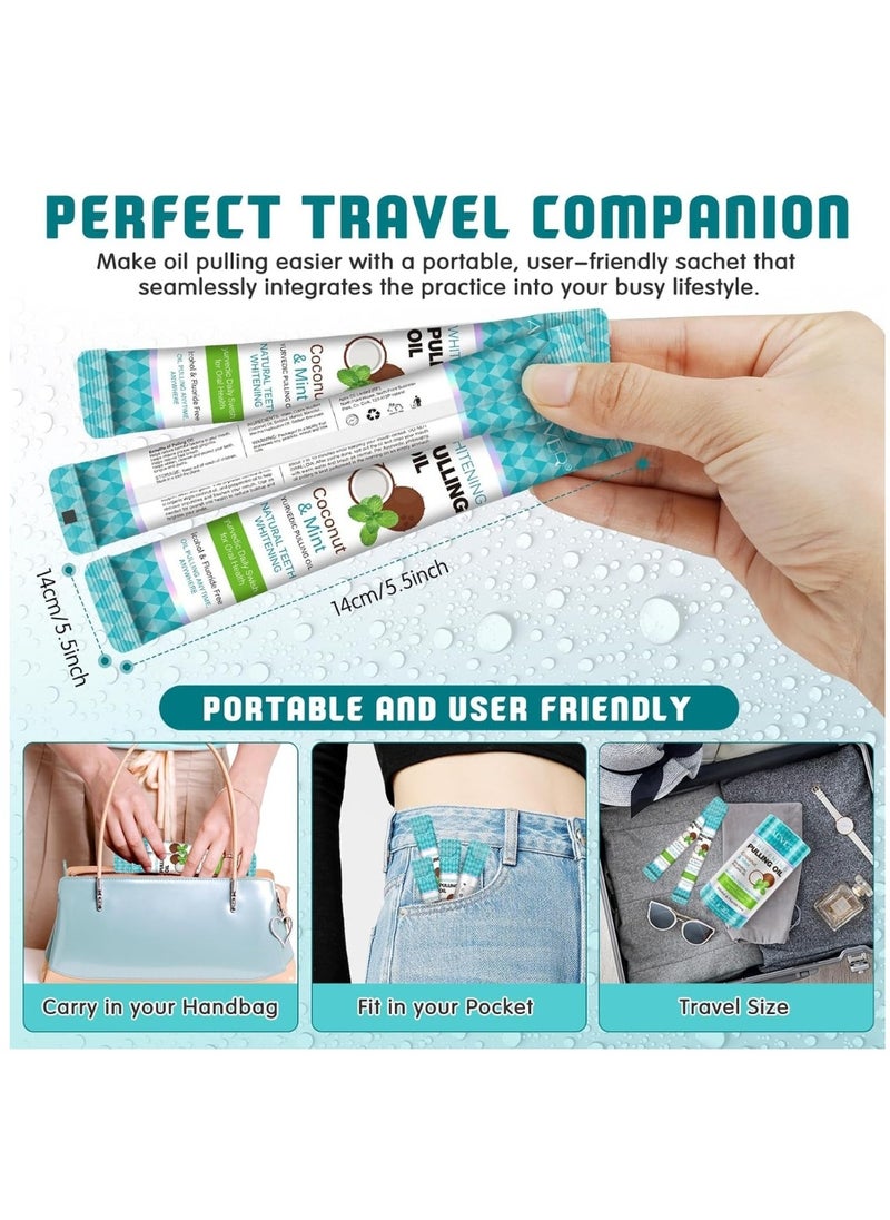 ALIVER - 30 Pieces Natural Coconut Oil Pulling Mouthwash Sachets  12ml Each Teeth Whitening & Reducing Bad Breath Coconut Pulling Oil for Oral Health Reduce Bad Mouth Odor Cavity & Gums Sensitivity Unisex - Image 1