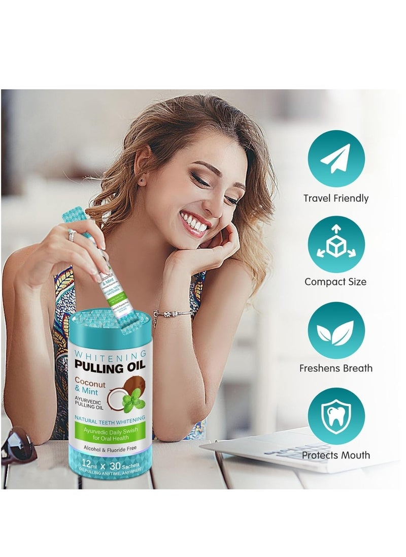 ALIVER - 30 Pieces Natural Coconut Oil Pulling Mouthwash Sachets  12ml Each Teeth Whitening & Reducing Bad Breath Coconut Pulling Oil for Oral Health Reduce Bad Mouth Odor Cavity & Gums Sensitivity Unisex - Image 1