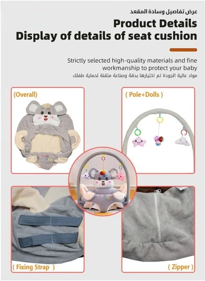 Baby Sofa Learn Sitting Chair With Toys Rack, Nursery Sit Support Plush Seat, Soft Hugging Pillow Cushion, Infant Floor Seats, Non-slip Armchair, Cartoon Animal Design, Gift for Kids Boys Girls  - Image 2