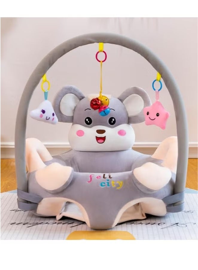 Baby Sofa Learn Sitting Chair With Toys Rack, Nursery Sit Support Plush Seat, Soft Hugging Pillow Cushion, Infant Floor Seats, Non-slip Armchair, Cartoon Animal Design, Gift for Kids Boys Girls  - Image 1