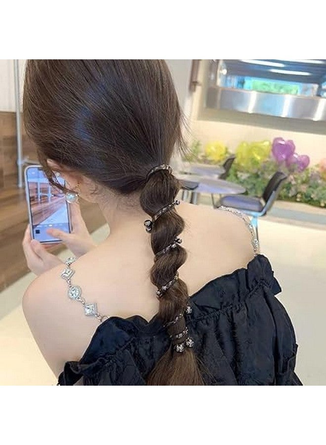 El Regalo 3PCs Stretchy Pearl Spiral Braided Telephone Scrunchies Ponytail Holders, Hair Ties for Kids Girls/Teens & Women - Black, White & Silver - Image 4