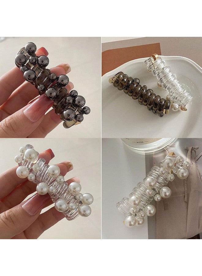 El Regalo 3PCs Stretchy Pearl Spiral Braided Telephone Scrunchies Ponytail Holders, Hair Ties for Kids Girls/Teens & Women - Black, White & Silver - Image 3