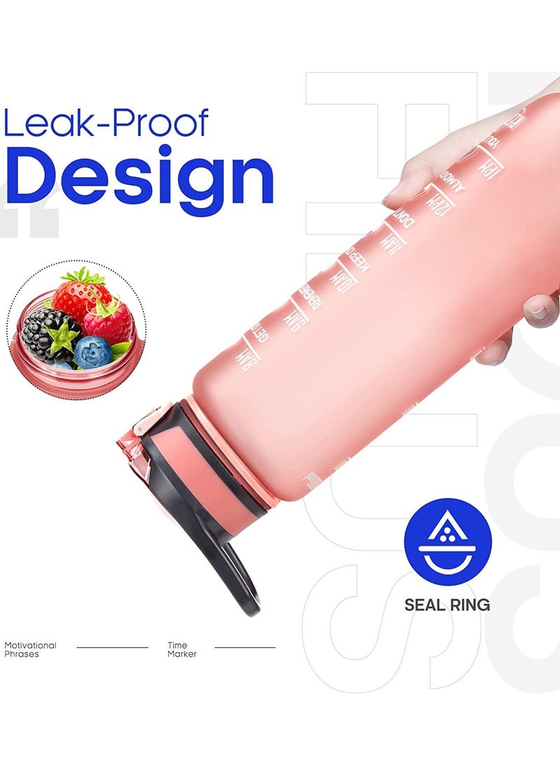 bullga Bottle For Kids And Adults, Portable Leakproof Drinking Water Bottles With Motivational Time Marker, BPA Free Water Jug For School Fitness Outdoor Gym Sports. (pink)1L Water  - Image 3