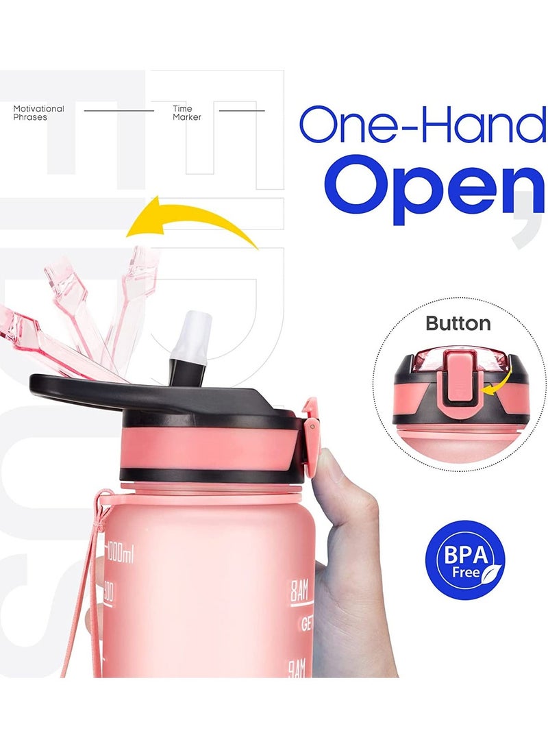 bullga Bottle For Kids And Adults, Portable Leakproof Drinking Water Bottles With Motivational Time Marker, BPA Free Water Jug For School Fitness Outdoor Gym Sports. (pink)1L Water  - Image 5