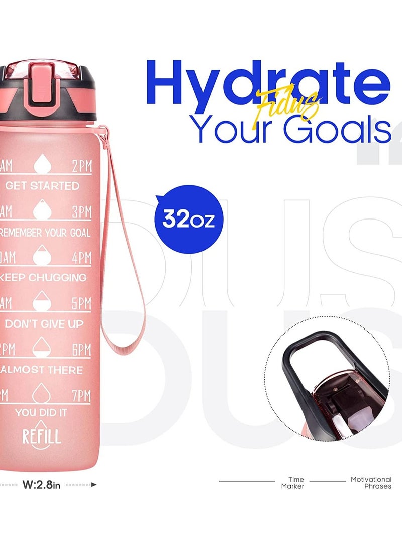 bullga Bottle For Kids And Adults, Portable Leakproof Drinking Water Bottles With Motivational Time Marker, BPA Free Water Jug For School Fitness Outdoor Gym Sports. (pink)1L Water  - Image 2