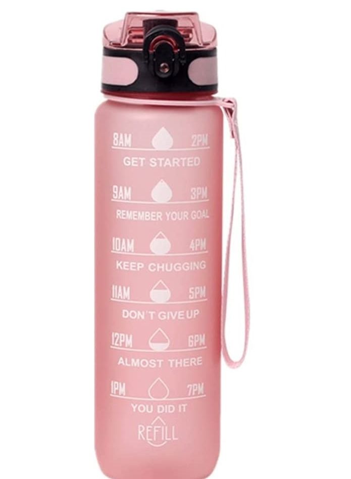 bullga Bottle For Kids And Adults, Portable Leakproof Drinking Water Bottles With Motivational Time Marker, BPA Free Water Jug For School Fitness Outdoor Gym Sports. (pink)1L Water  - Image 1