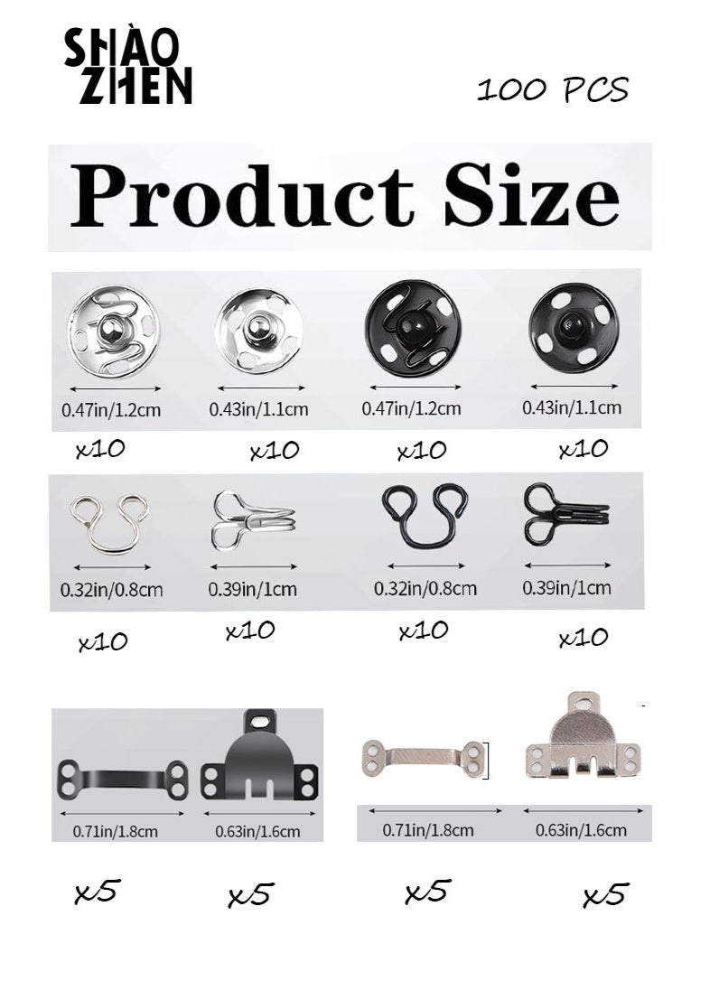 SHAOZHEN 50 Pairs 3 Styles Skirt Hooks and Eyes Sewing Hook, Sewing Snaps Clothing Fixing Tools with Metal Snaps Buttons Fasteners Press Studs for Trousers Skirt Dress Sewing and DIY Crafting, 2 Colors - Image 2